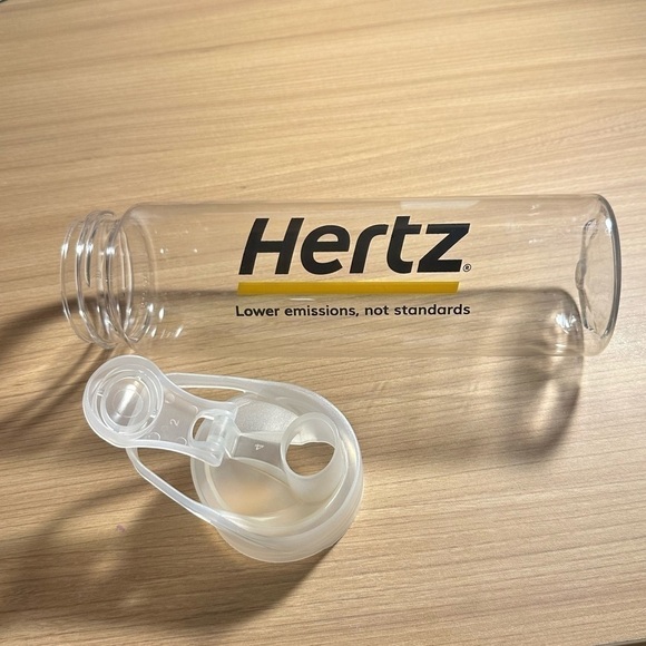 Drink Logic Brand HERTZ Water Bottle Clear With Flip Top and Measurements - Picture 1 of 6